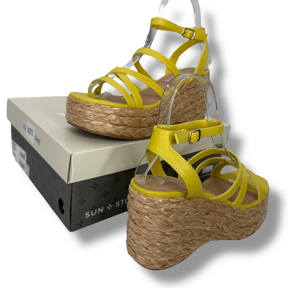 NEW Macy's Citron Strappy Platform Espadrilles Size 10 Sandals Boho Wedges - Picture 4 of 10